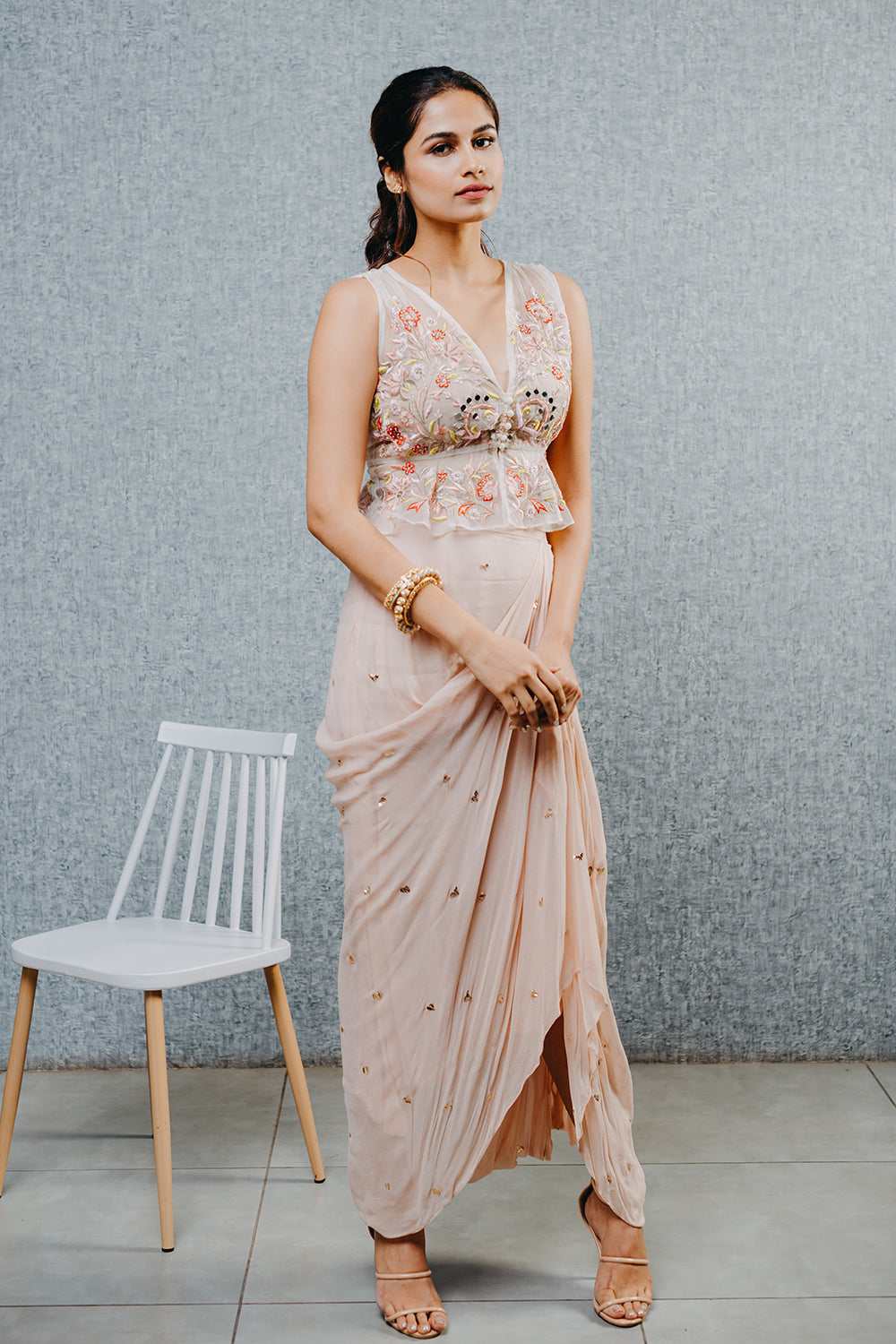 Peach Peplum Top & Skirt