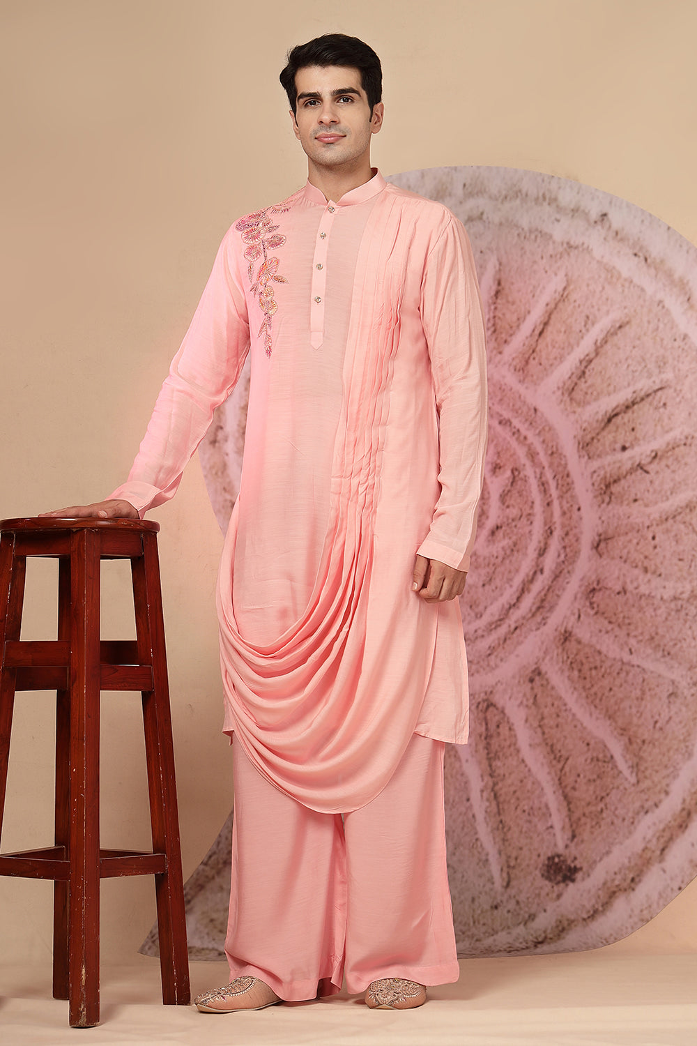 Peach Pink Cowl Kurta With Salwar
