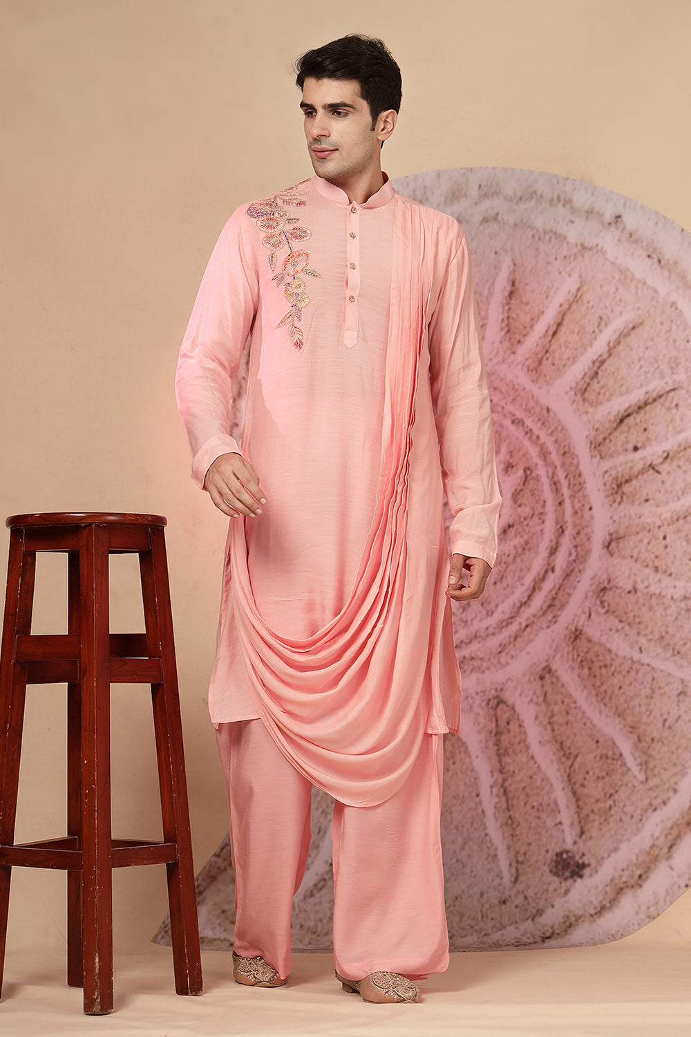 Peach Pink Cowl Kurta With Salwar