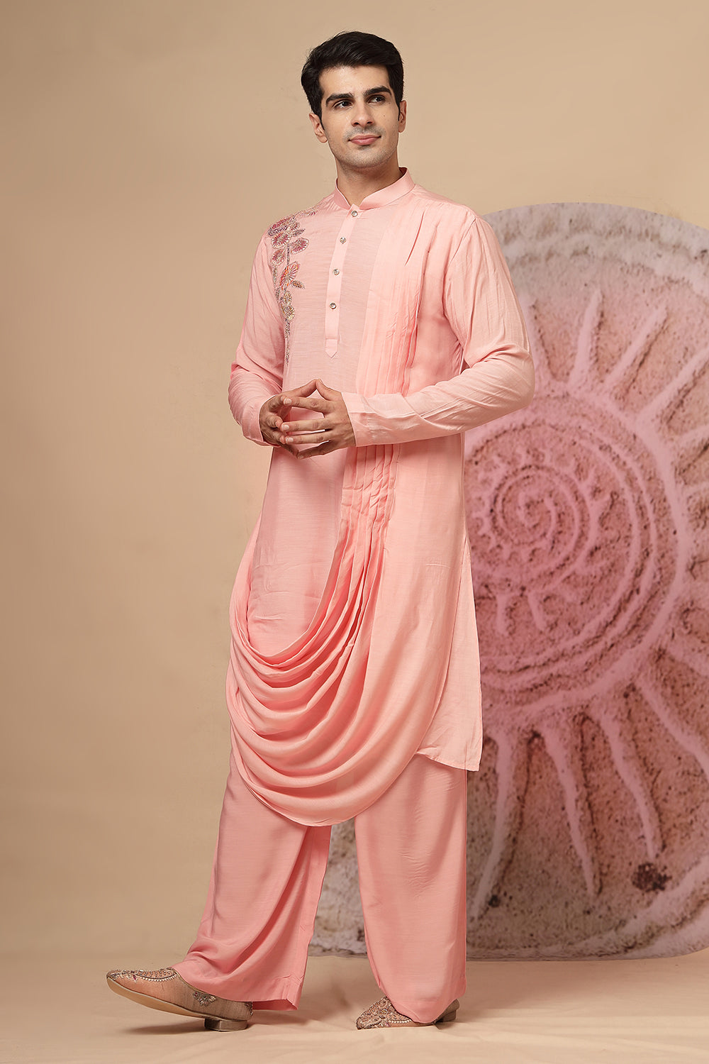 Peach Pink Cowl Kurta With Salwar
