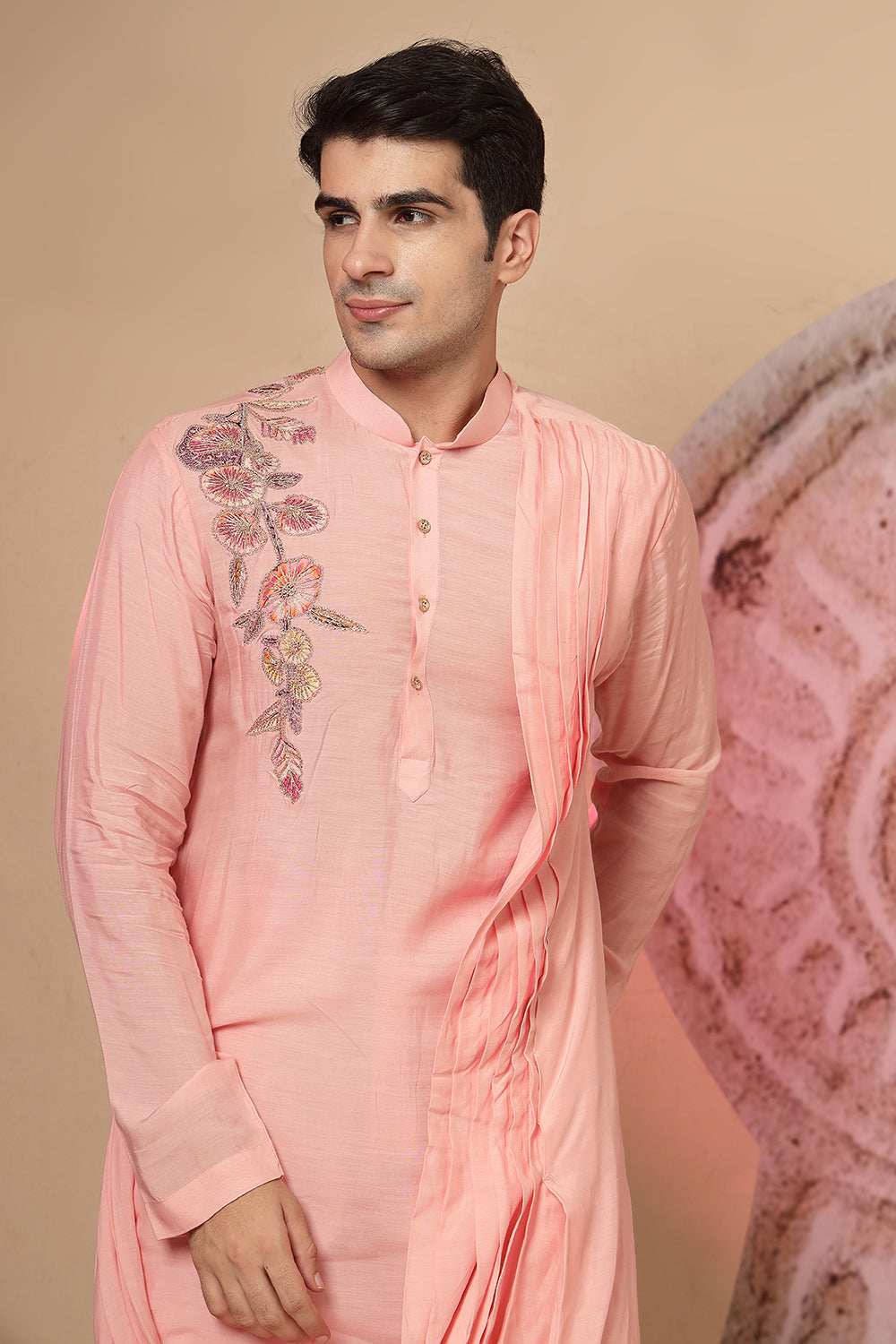 Peach Pink Cowl Kurta With Salwar