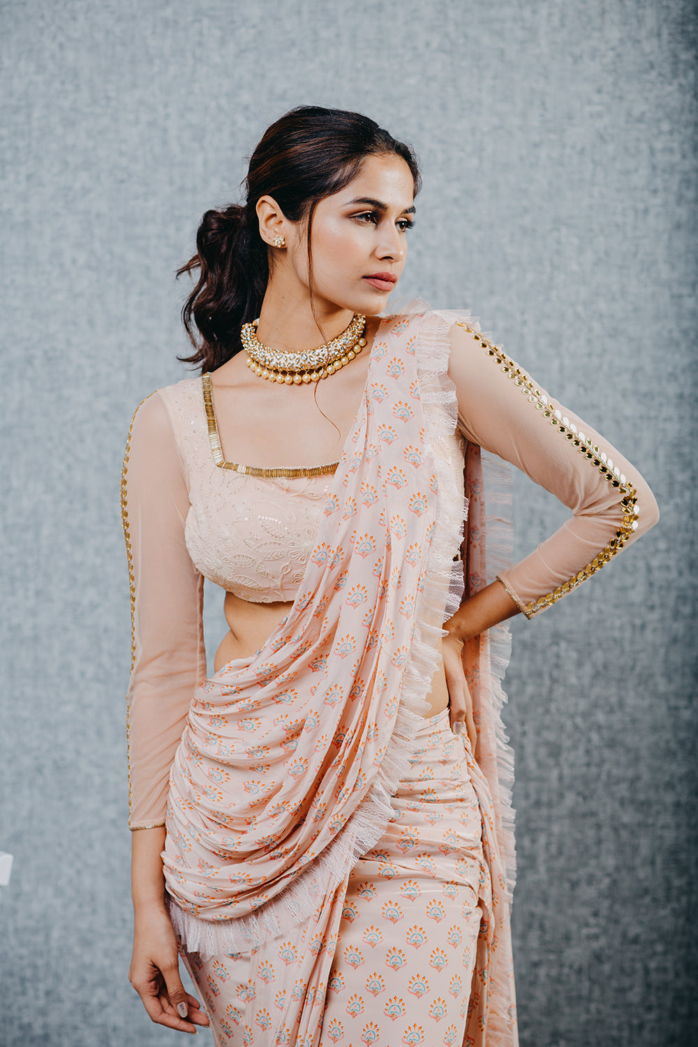 Peach Saree With Blouse