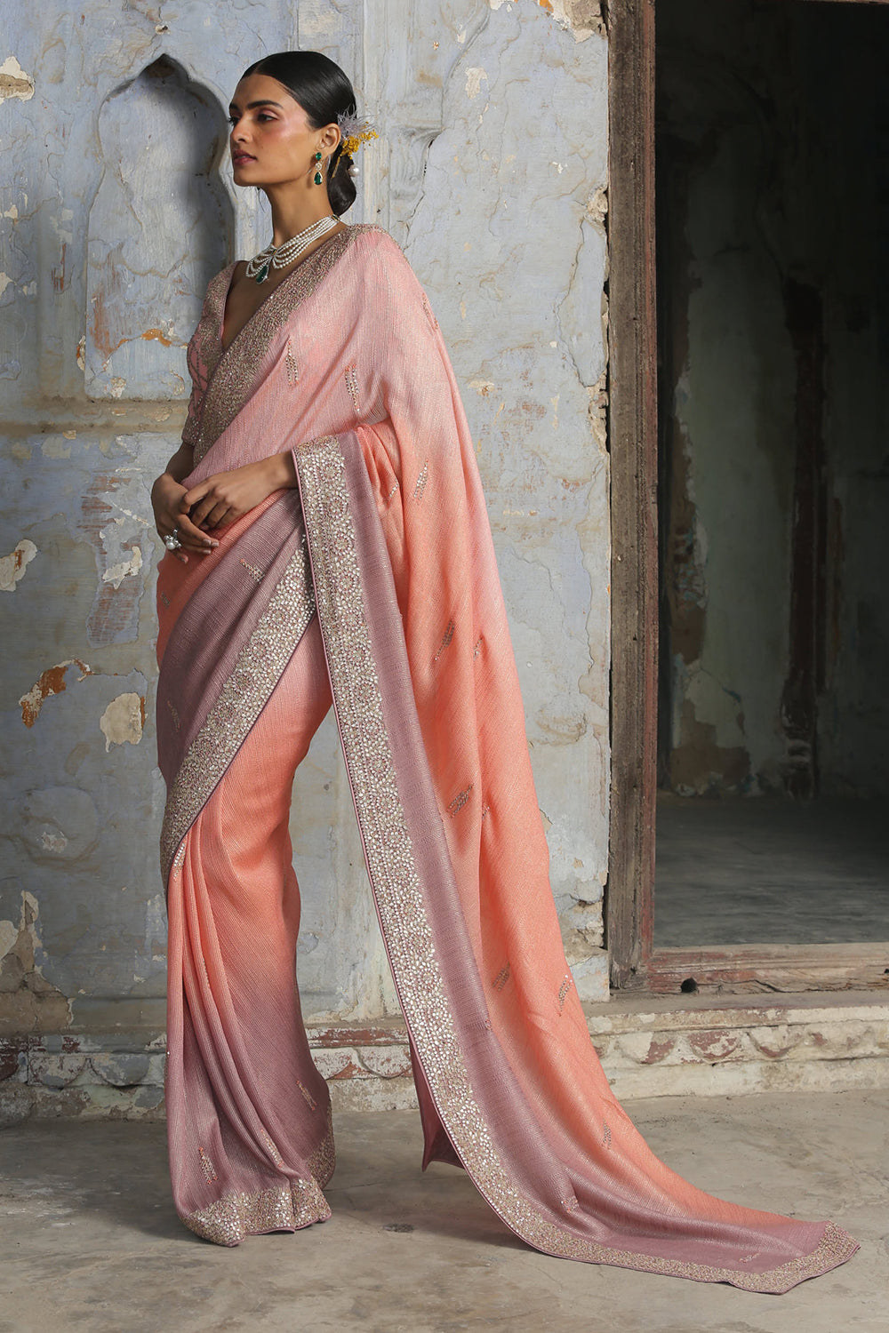 Peach To Mauve Ombre Saree