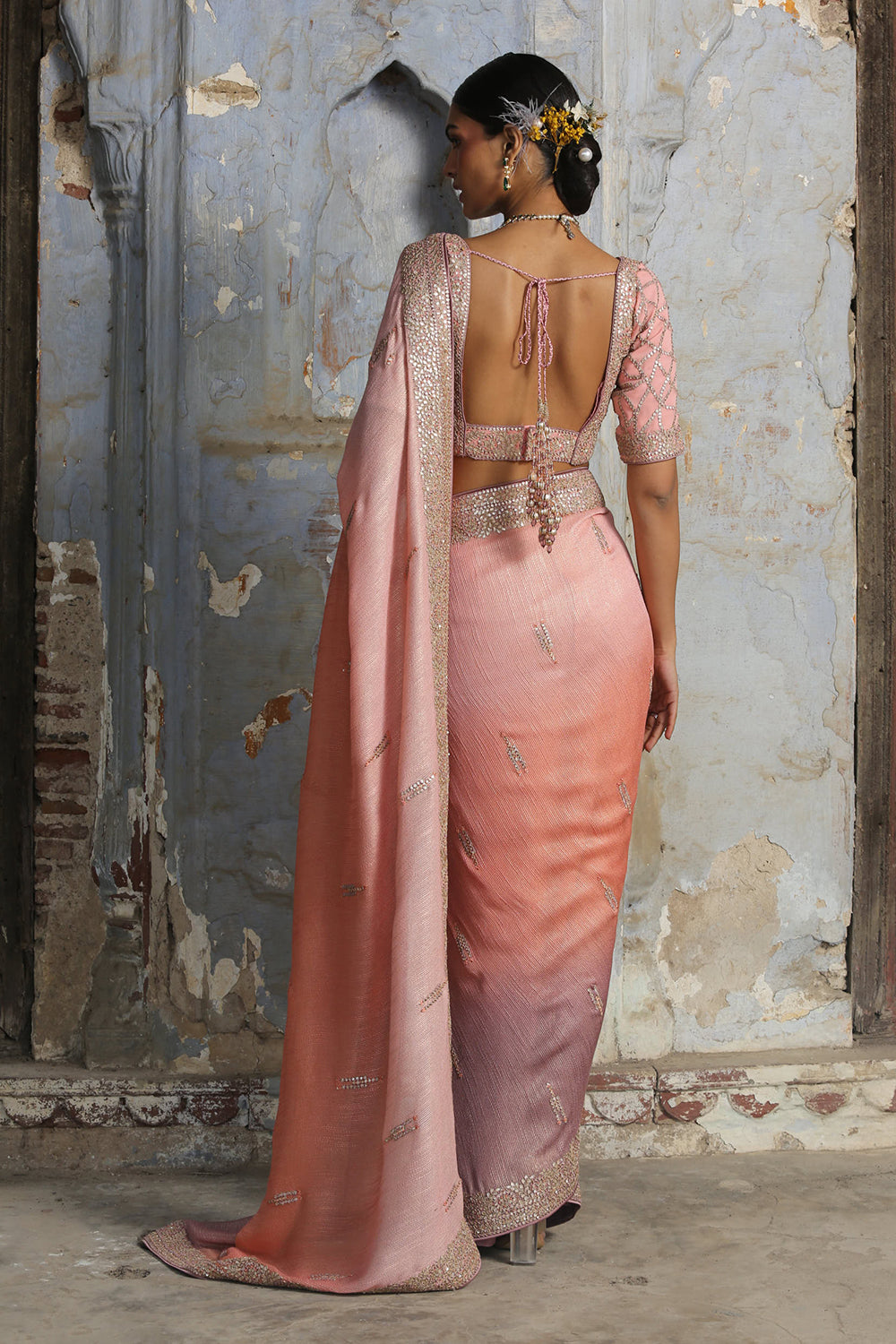 Peach To Mauve Ombre Saree
