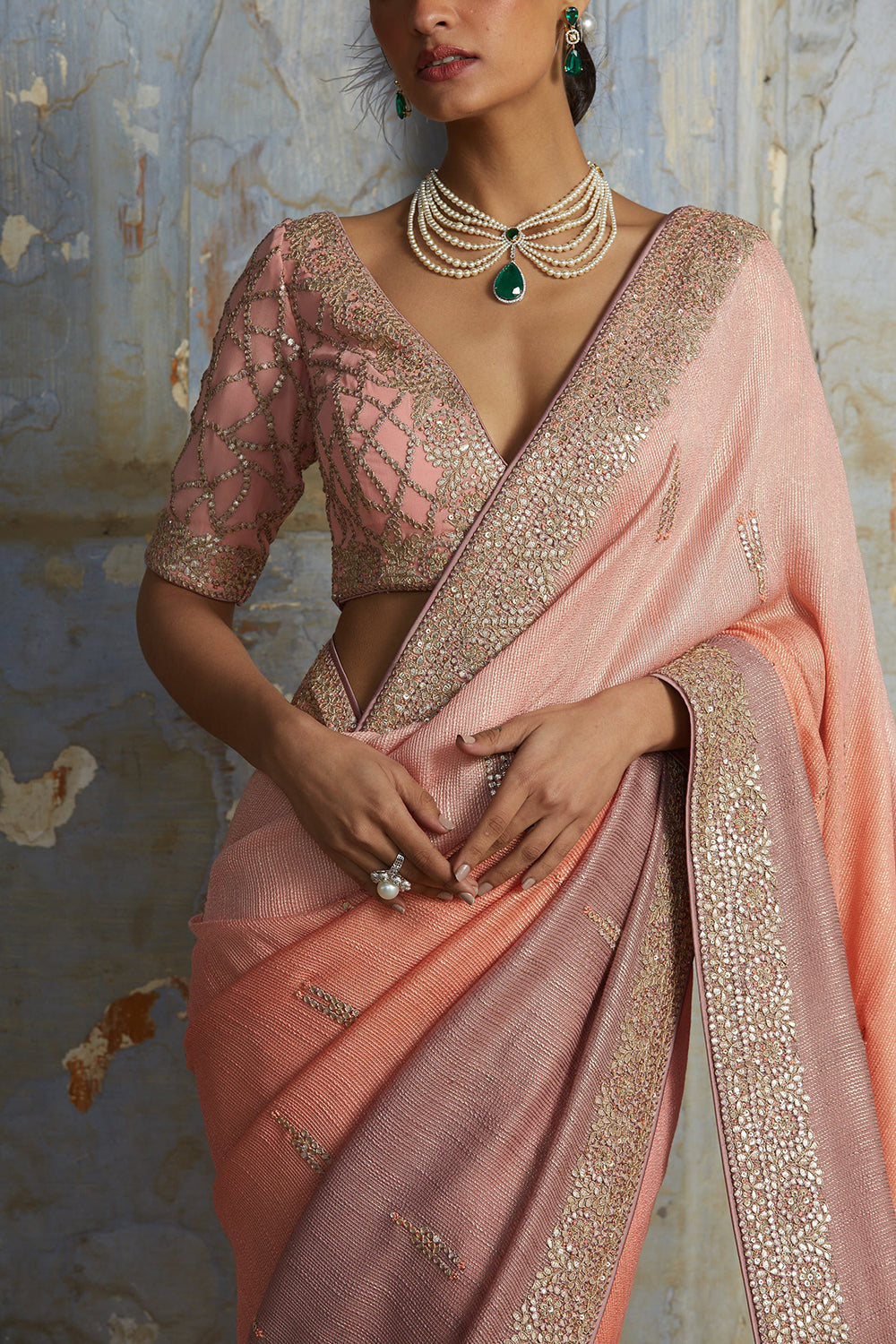 Peach To Mauve Ombre Saree