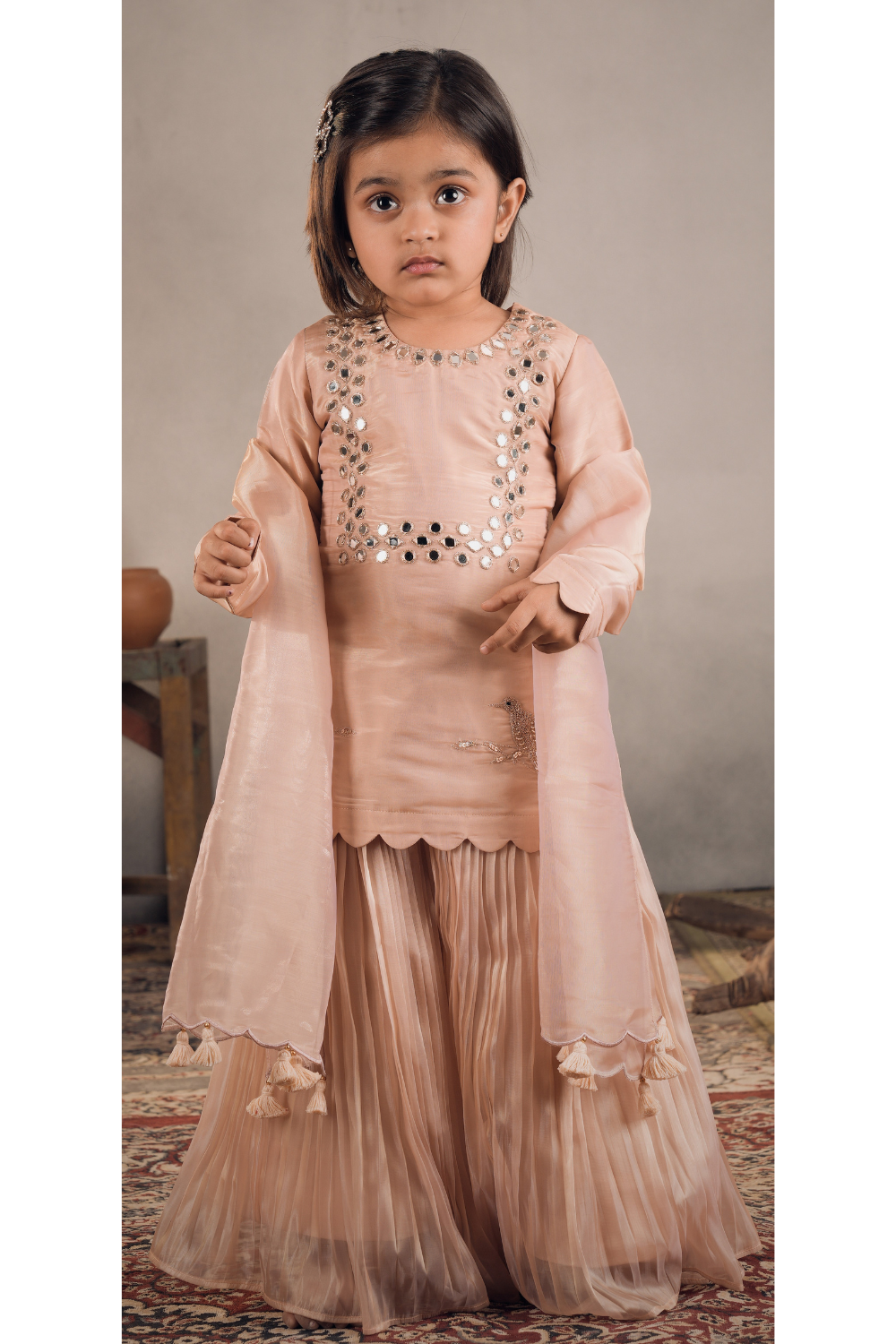 PEACH MIRROR WORK SHARARA SET