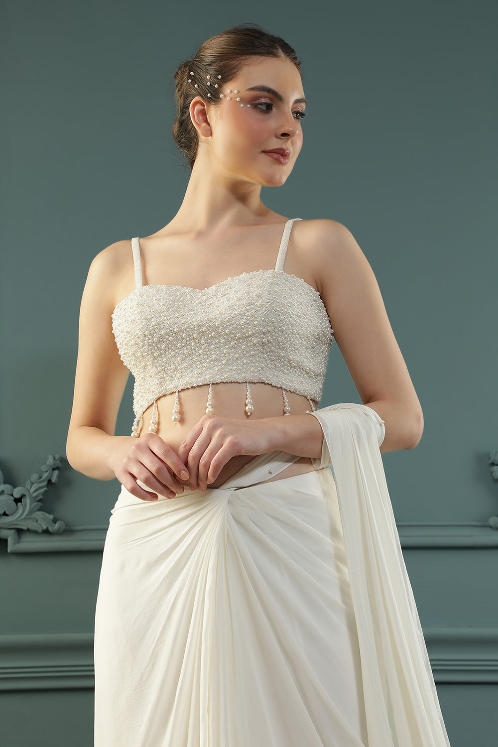 Pearl White Pre-Drape Saree