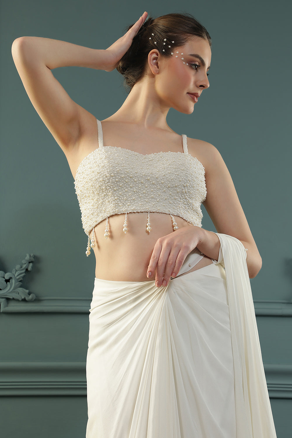 Pearl White Pre-Drape Saree