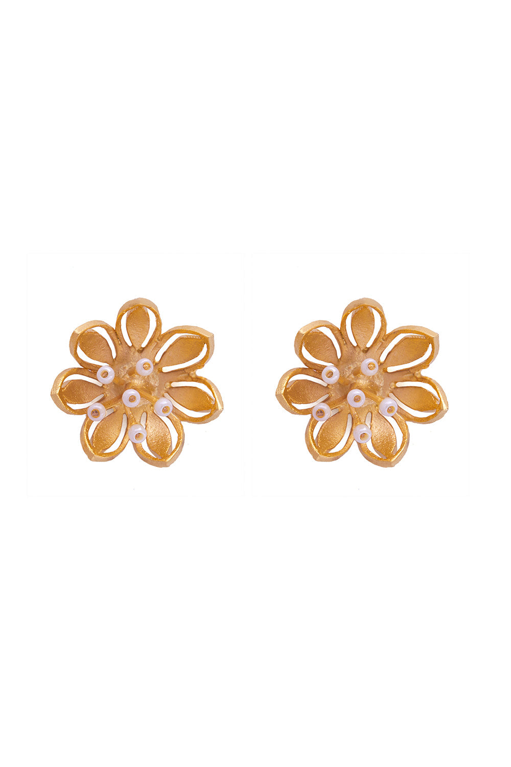 Pearly Golden Flower Earrings