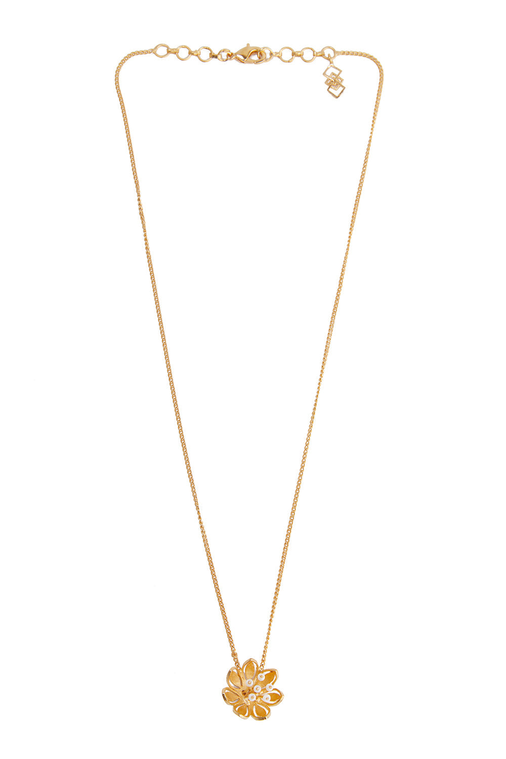 Pearly Golden Flower Pendant Necklace