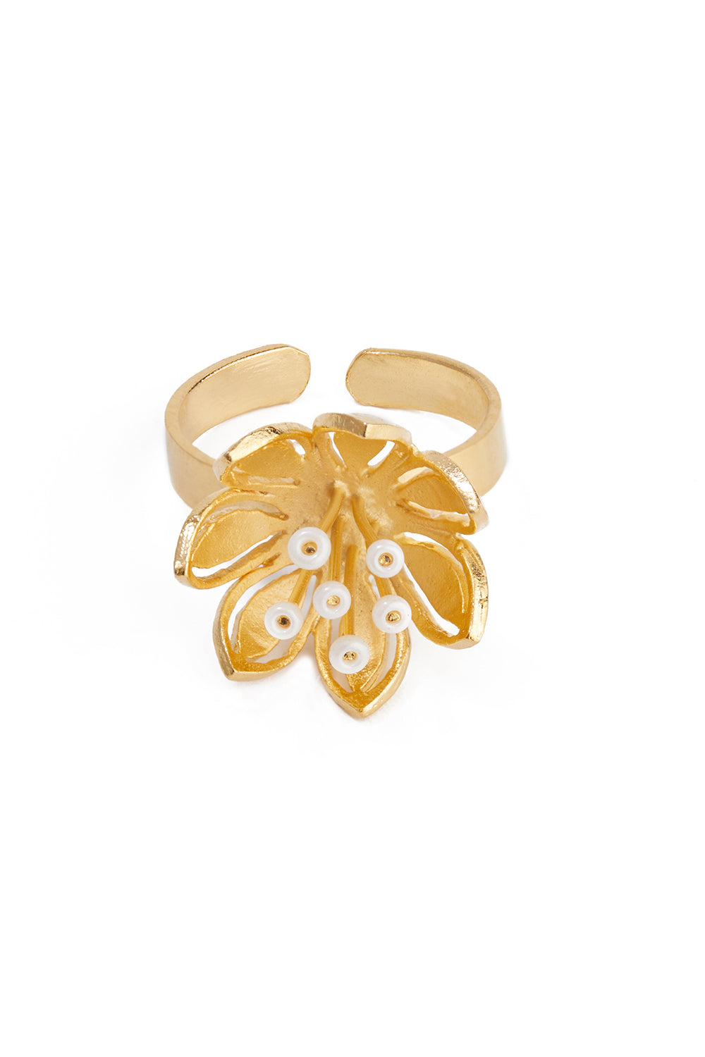 Pearly Golden Flower Ring