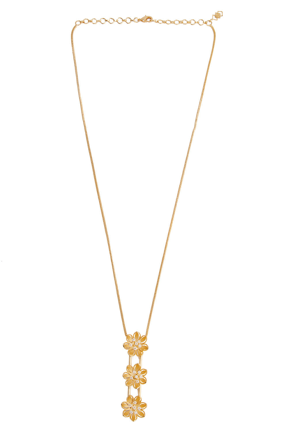Pearly Golden Flower Triple Pendant Necklace