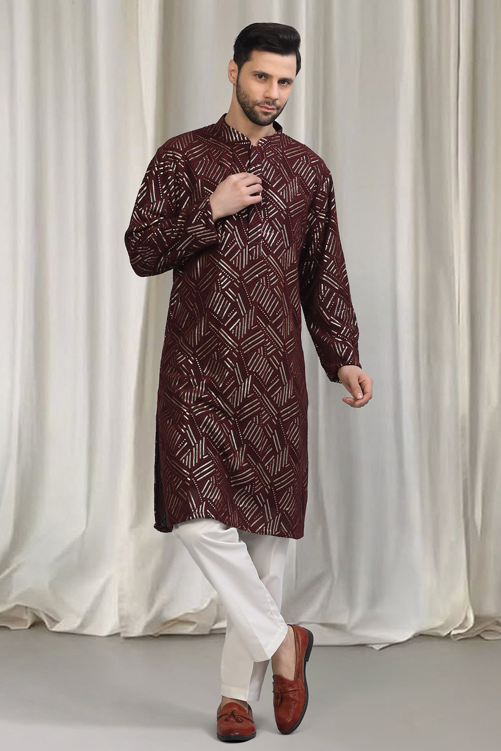 Phool Bahaar Embroidered Kurta With Back Elastic Pants And Dupatta