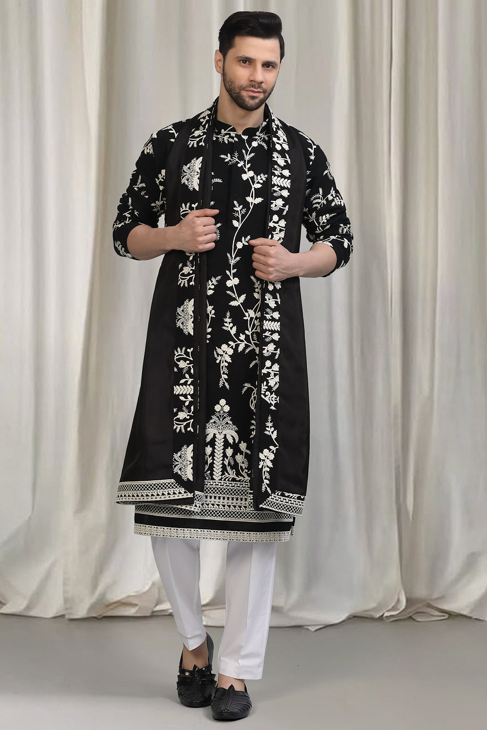 Phool Patti  Embroidered Kurta With Back Elastic Pants And Dupatta