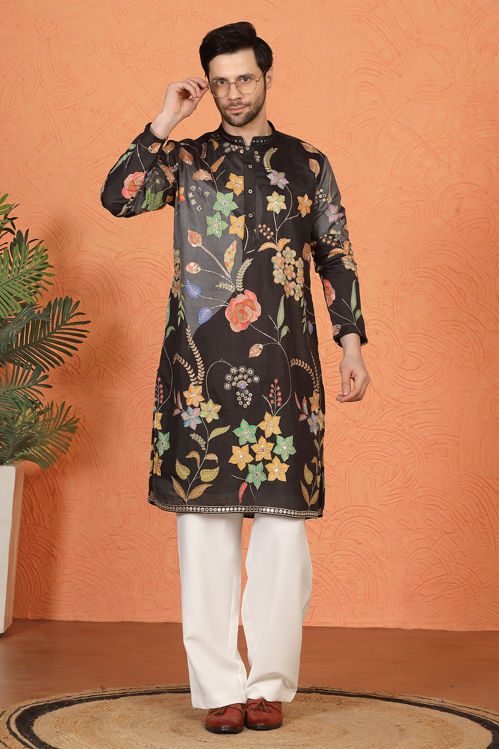 Phool Utsav  Printed  Embroidered Kurta with Loose Fit Parallel  Pants