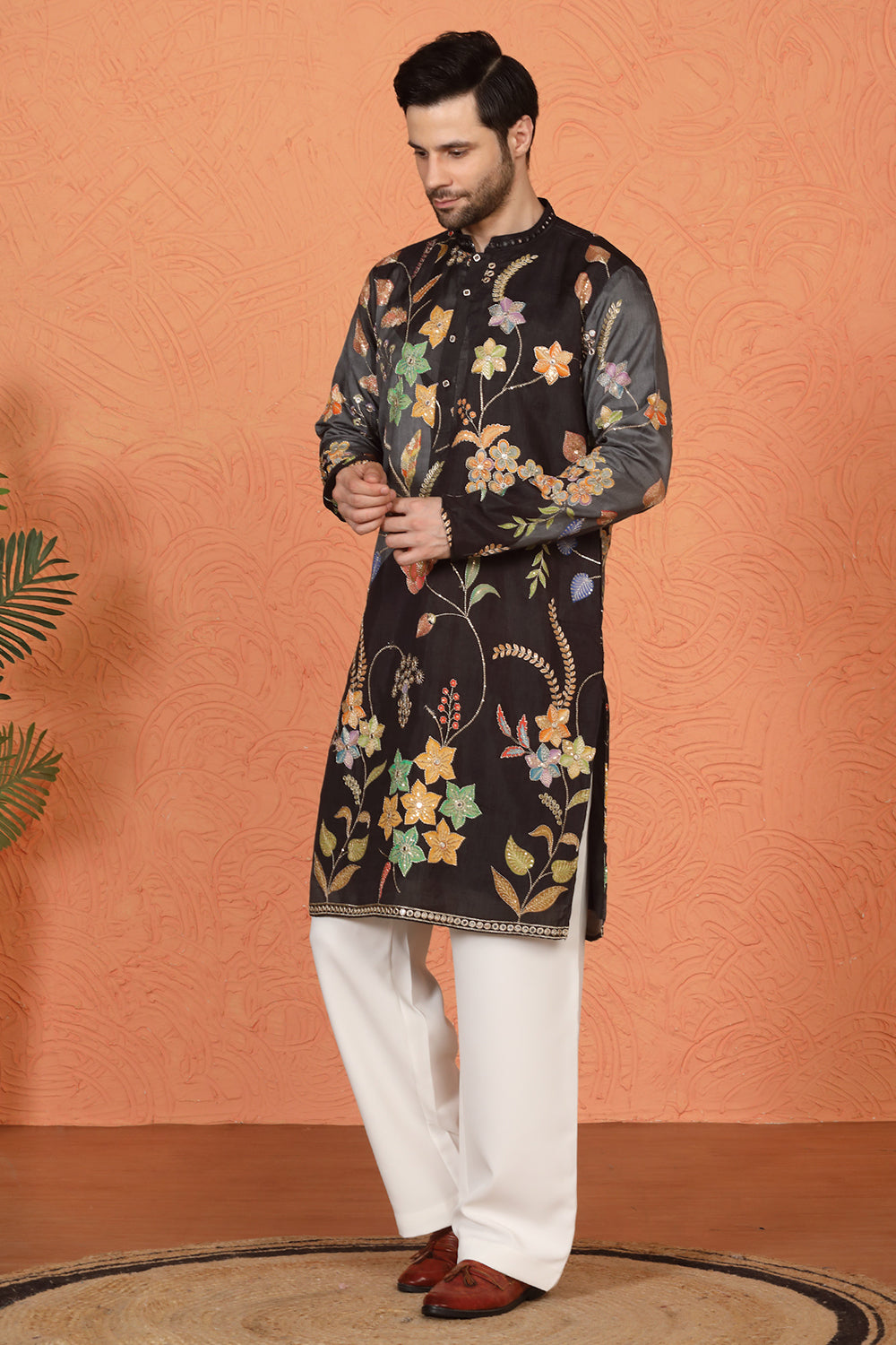 Phool Utsav  Printed  Embroidered Kurta with Loose Fit Parallel  Pants