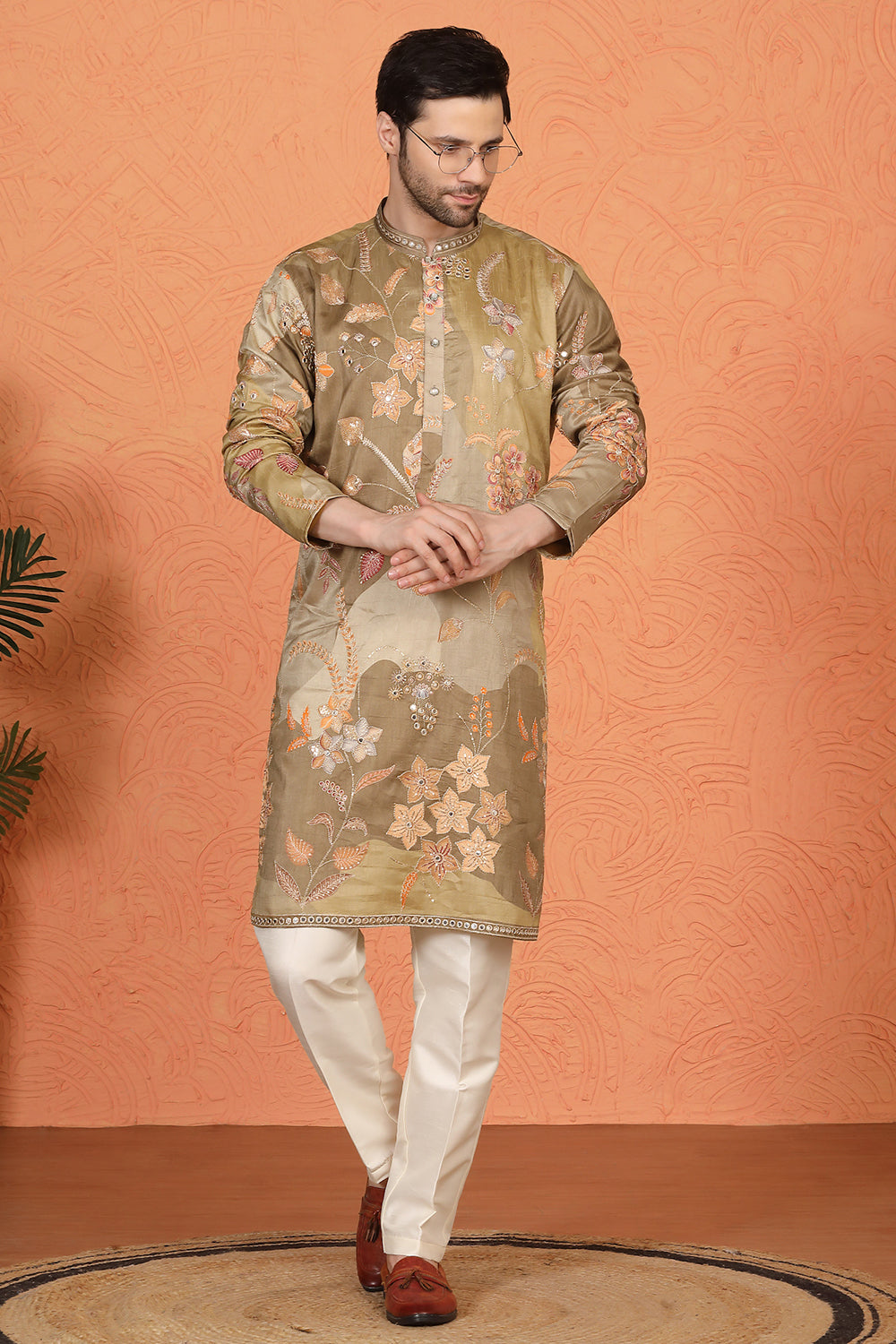 Phool Utsav  Printed  Embroidered Kurta with Back Elastic Pants