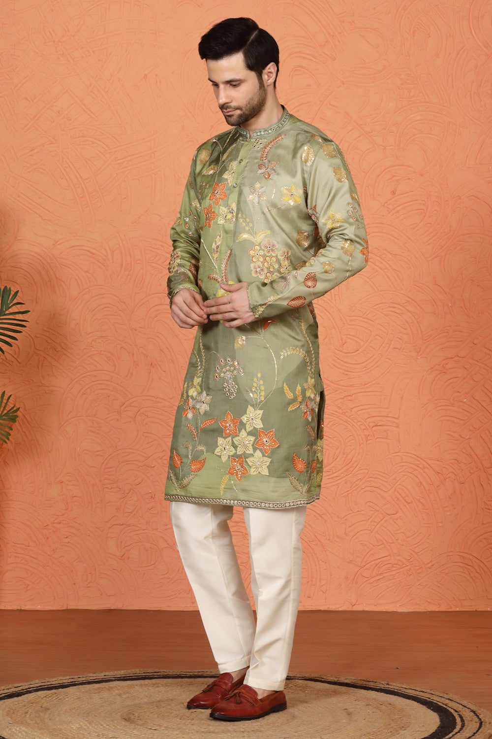 Phool Utsav  Printed  Embroidered Kurta with Back Elastic Pants