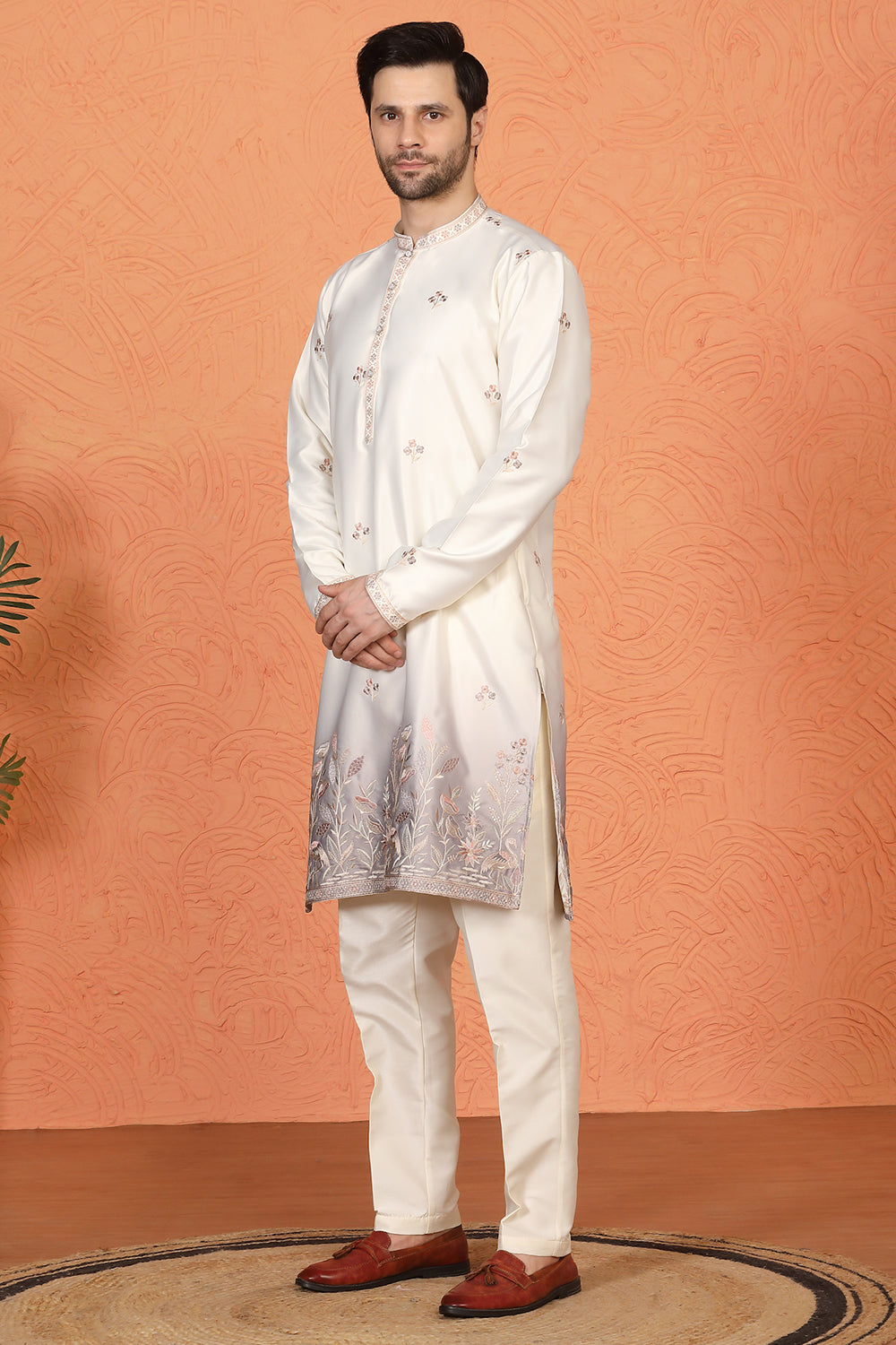 Phool Vatika Ombre  Embroidered Kurta with  Back Elastic Pants