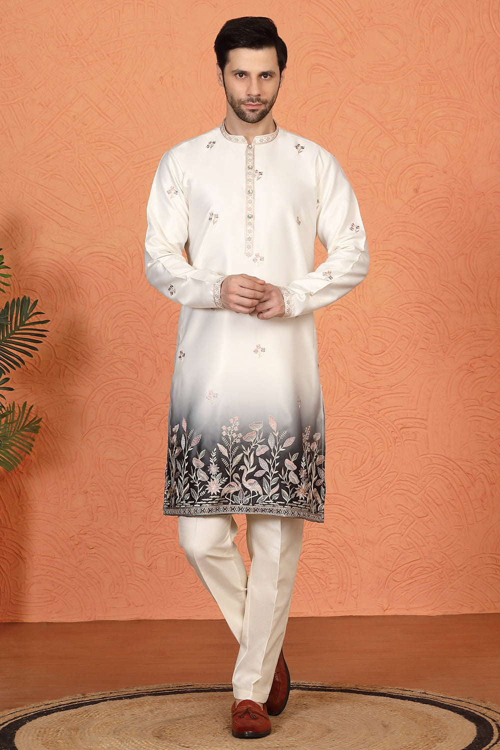 Phool Vatika Ombre  Embroidered Kurta with  Back Elastic Pants