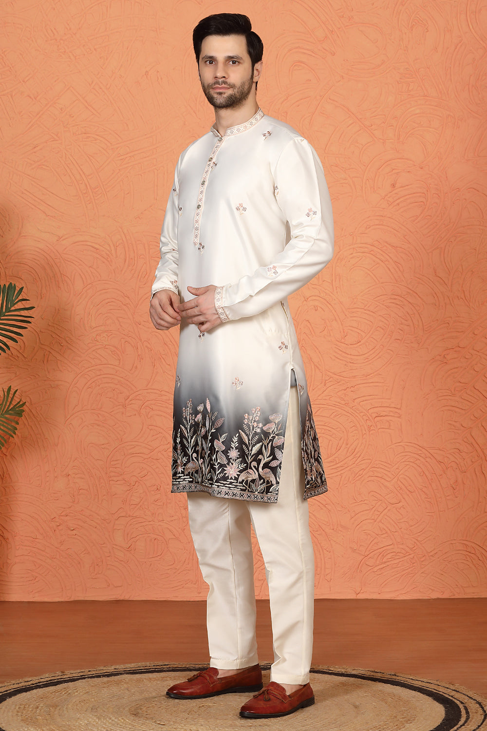 Phool Vatika Ombre  Embroidered Kurta with  Back Elastic Pants