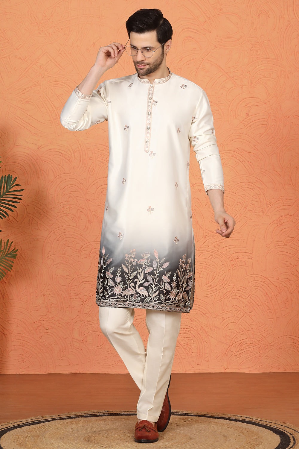 Phool Vatika Ombre  Embroidered Kurta with  Back Elastic Pants