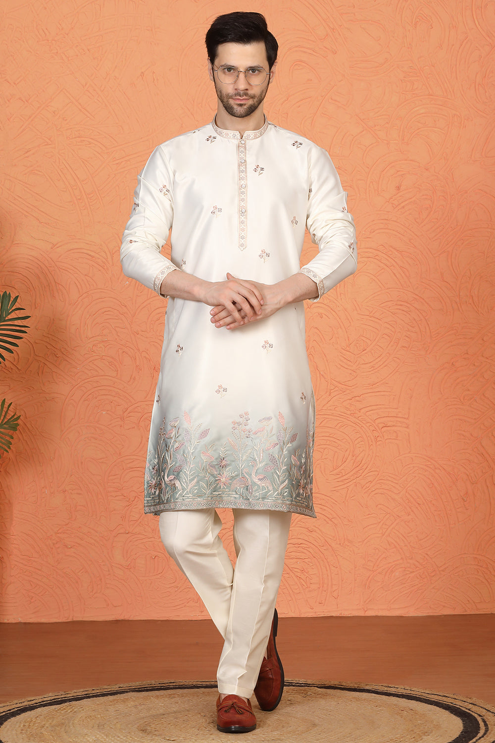 Phool Vatika Ombre  Embroidered Kurta with  Back Elastic Pants