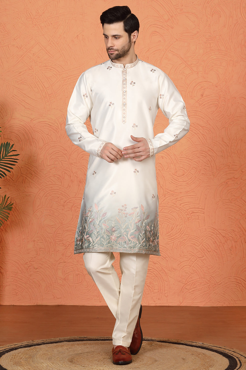 Phool Vatika Ombre  Embroidered Kurta with  Back Elastic Pants