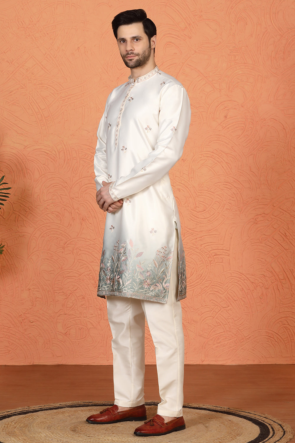 Phool Vatika Ombre  Embroidered Kurta with  Back Elastic Pants