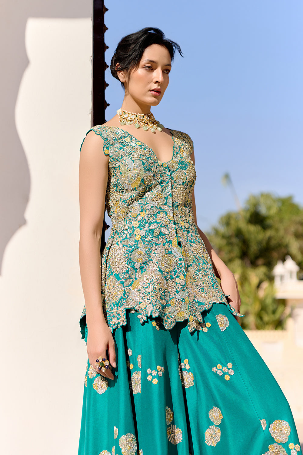 Pine Green Peplum Garara Set