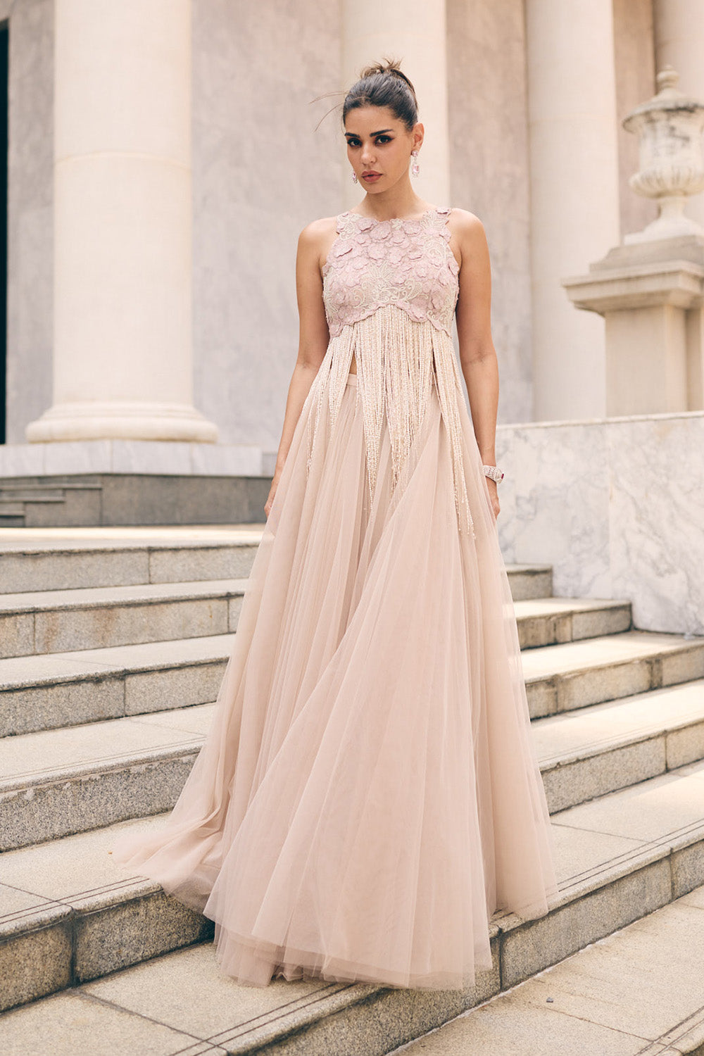 Pink 3D Tassel Top Skirt Set