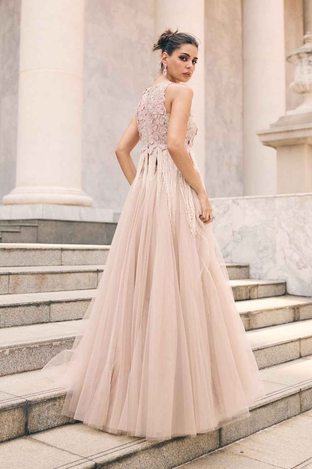 Pink 3D Tassel Top Skirt Set