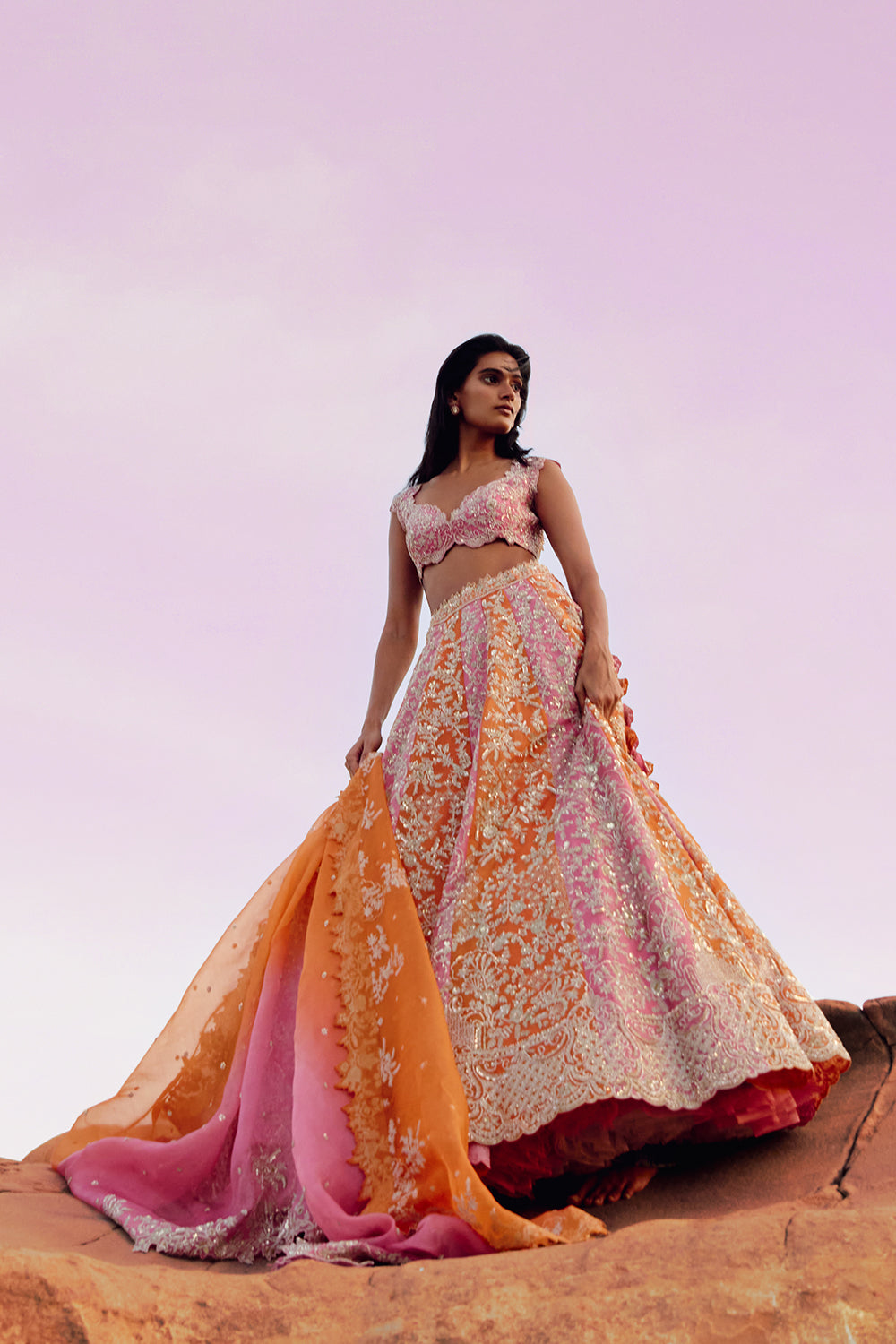 Pink And Orange Vajra Lehenga Set