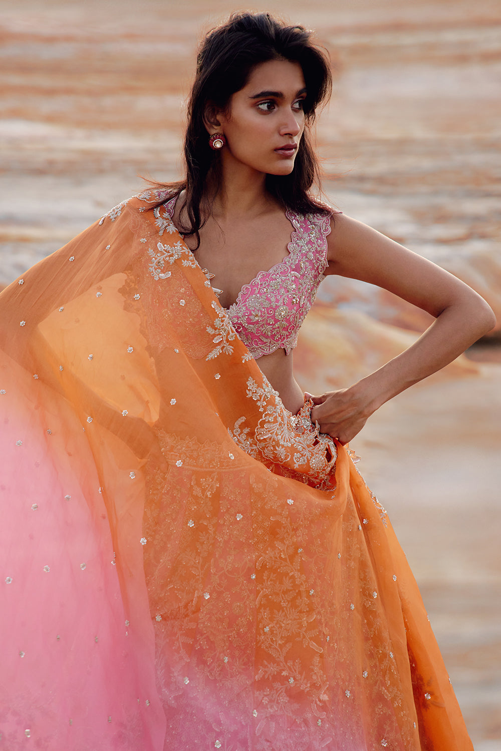 Pink And Orange Vajra Lehenga Set