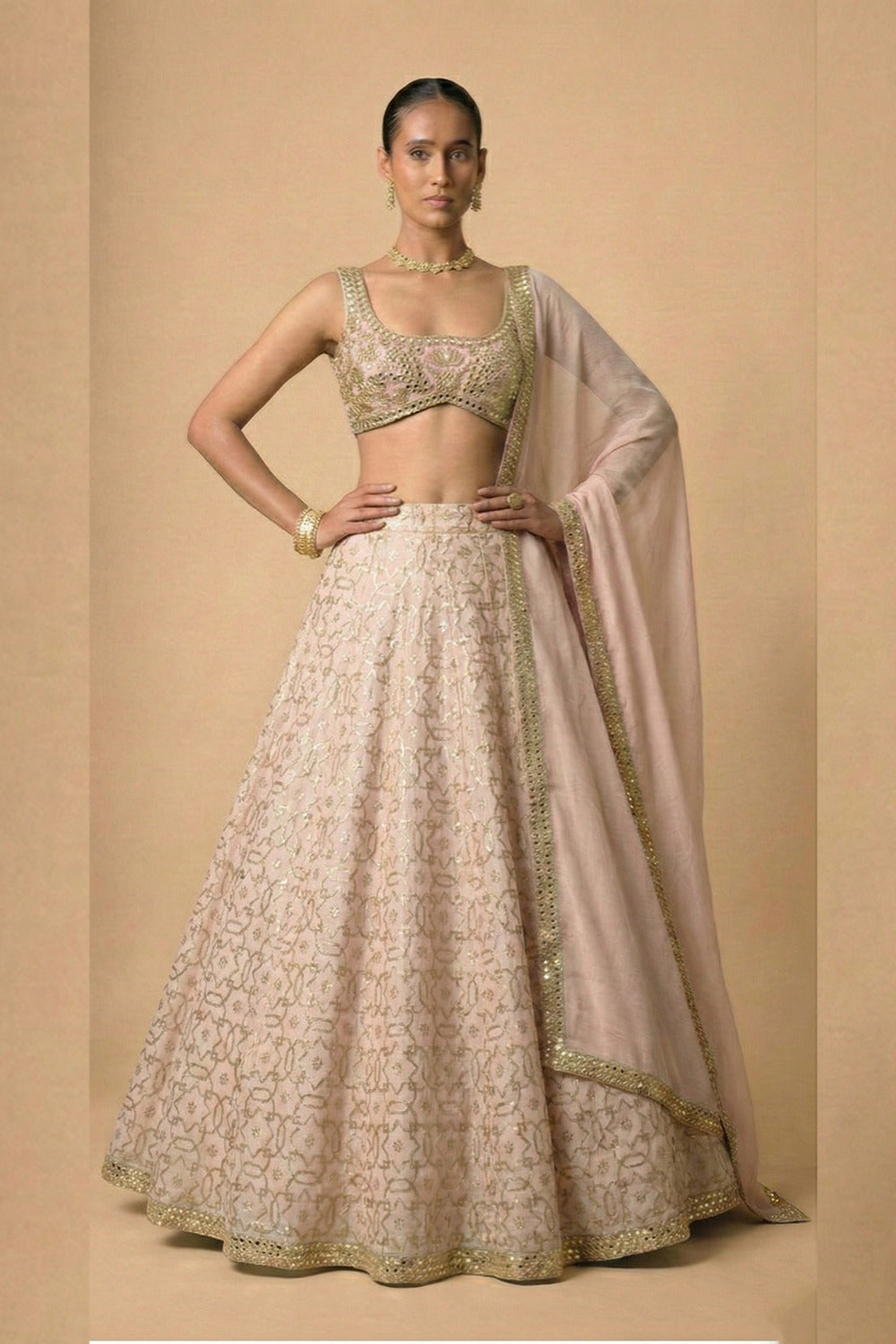Pink Banarasi Chanderi Lehenga Set