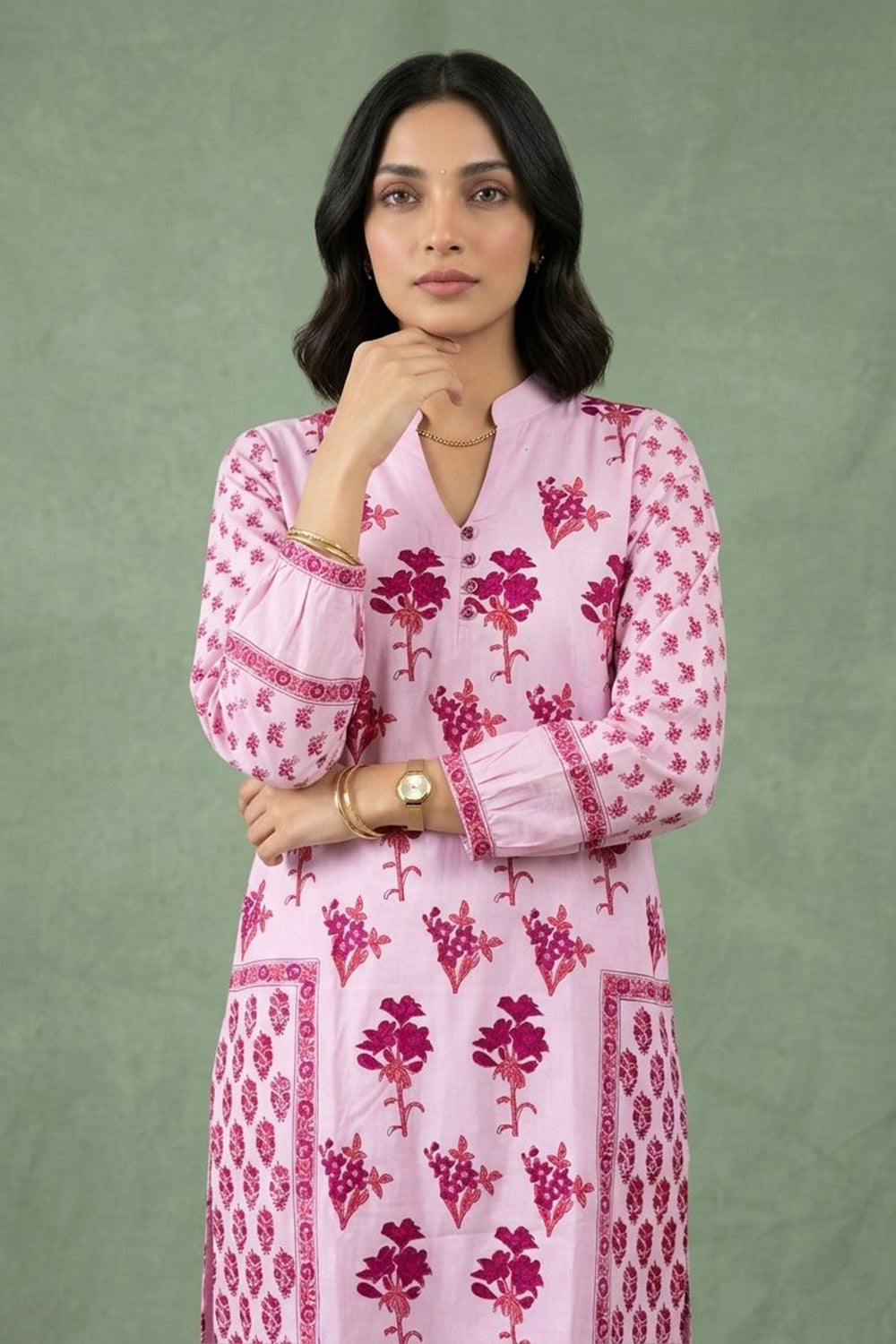 Pink block printed kurta set