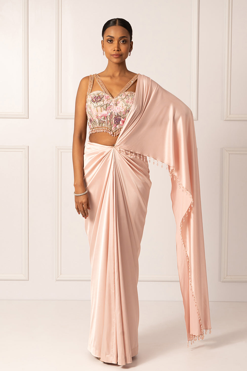 Pink Drape saree set
