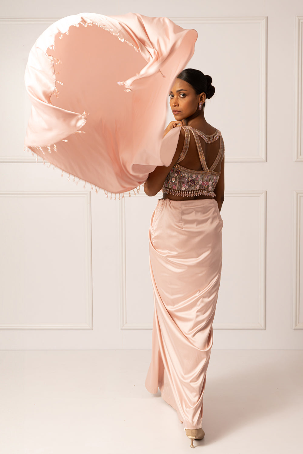 Pink Drape saree set