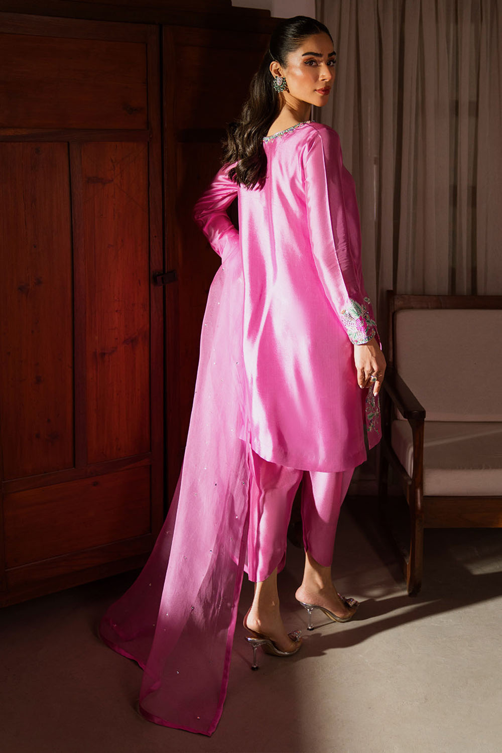 Pink Embroidered Silk Kurta Set with Dupatta