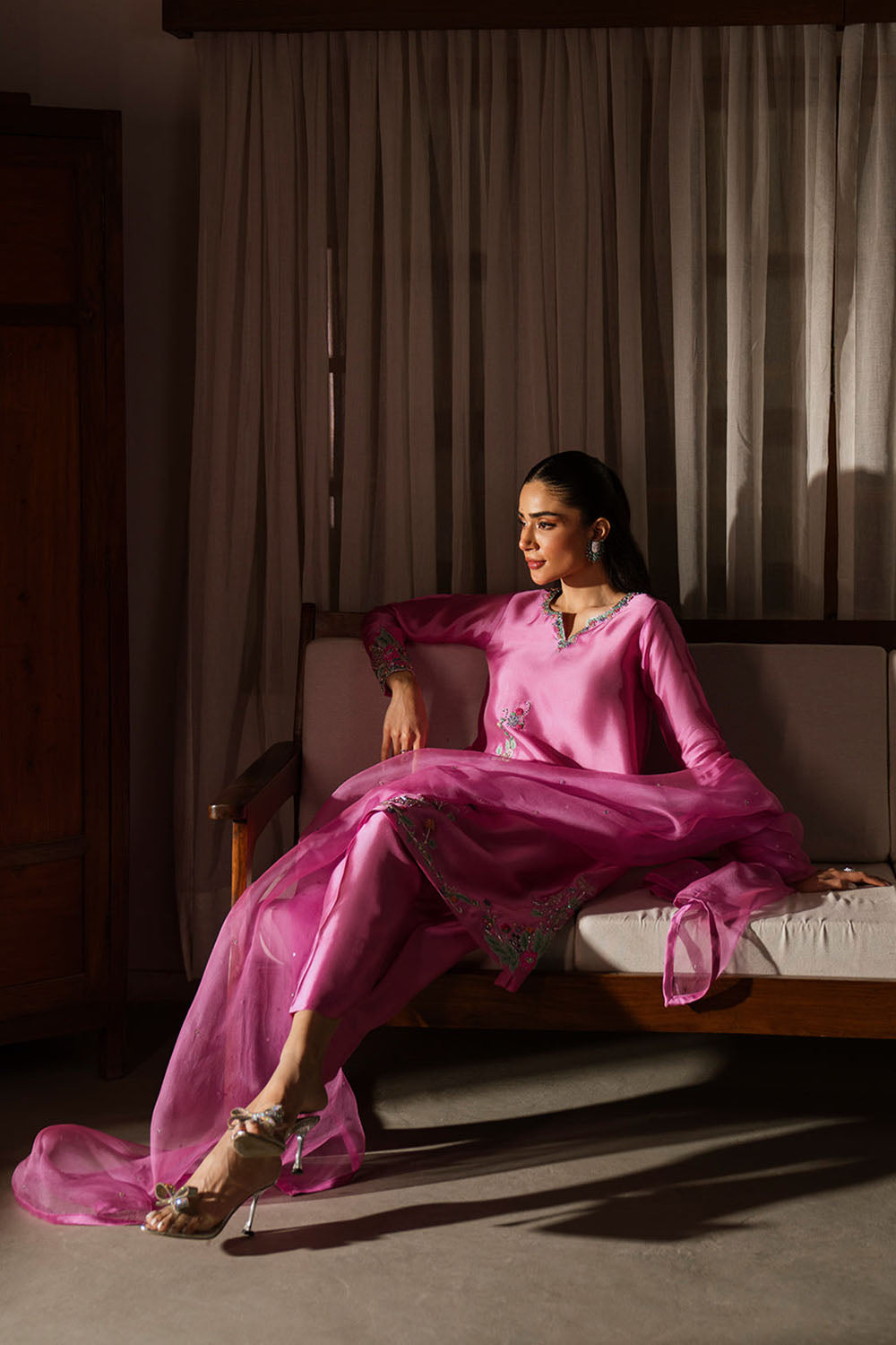Pink Embroidered Silk Kurta Set with Dupatta