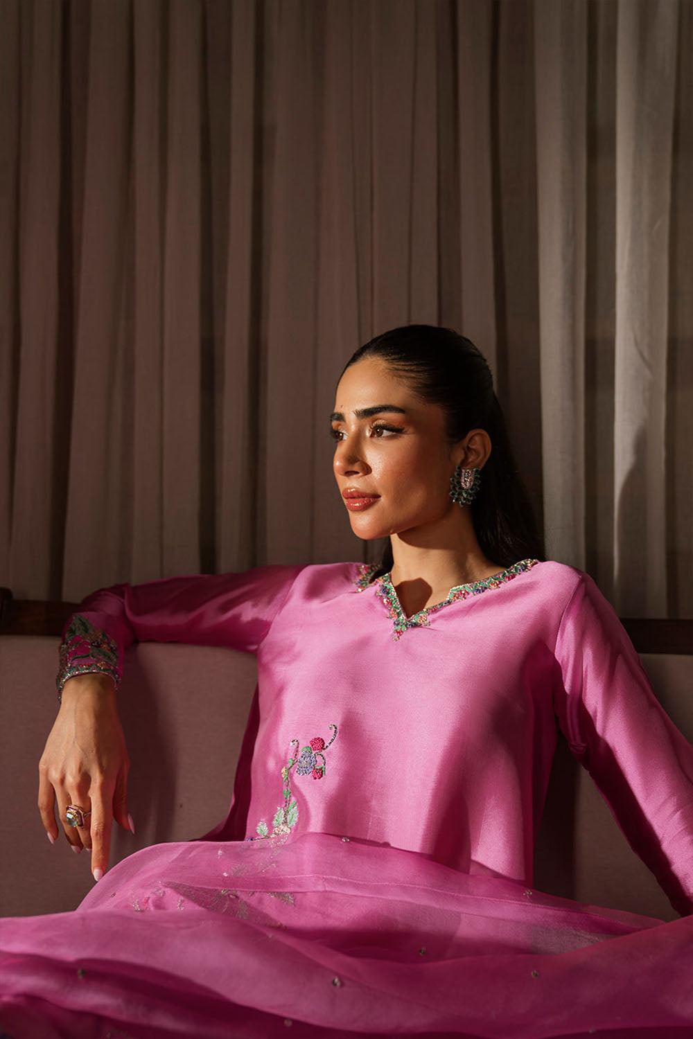 Pink Embroidered Silk Kurta Set with Dupatta