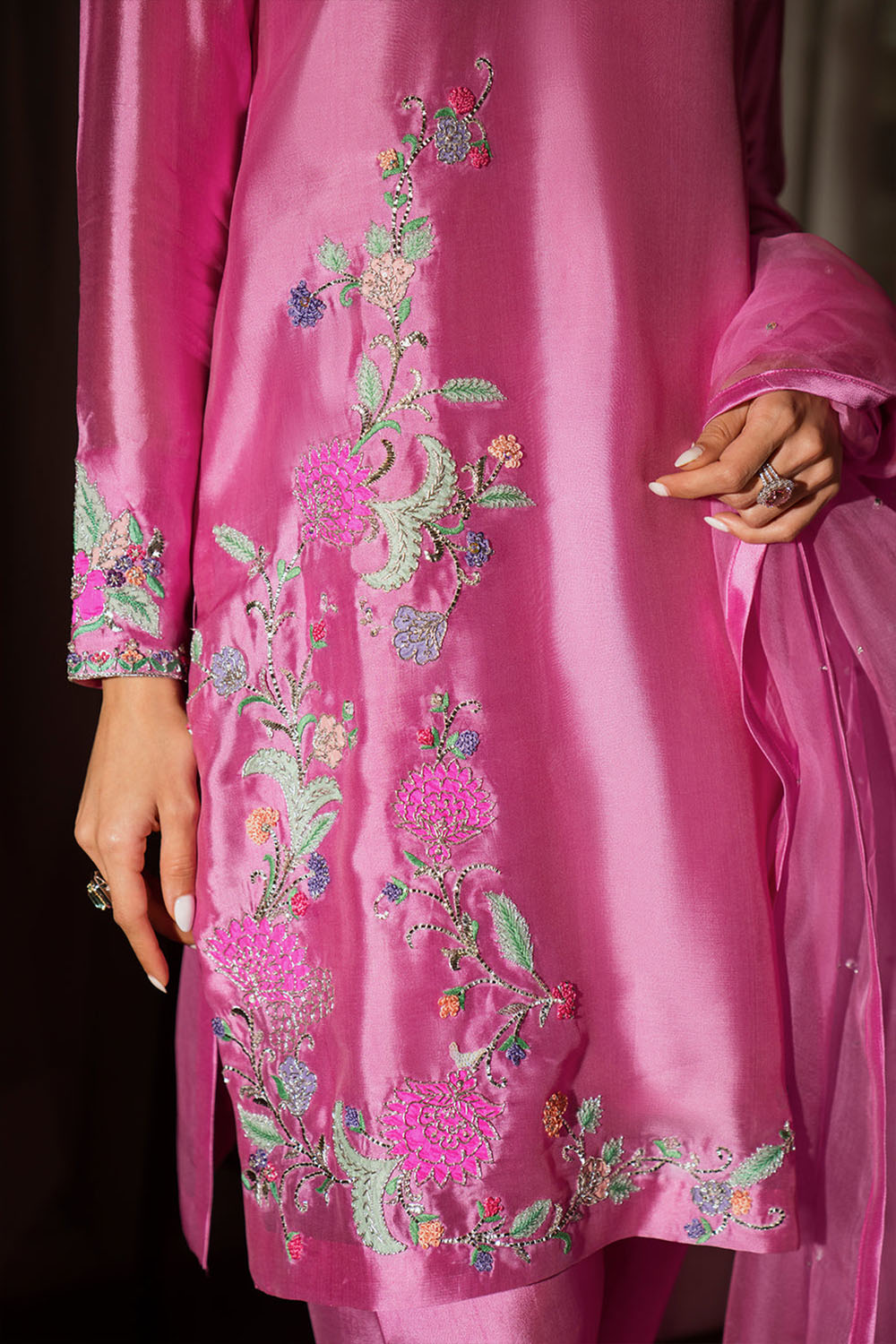 Pink Embroidered Silk Kurta Set with Dupatta