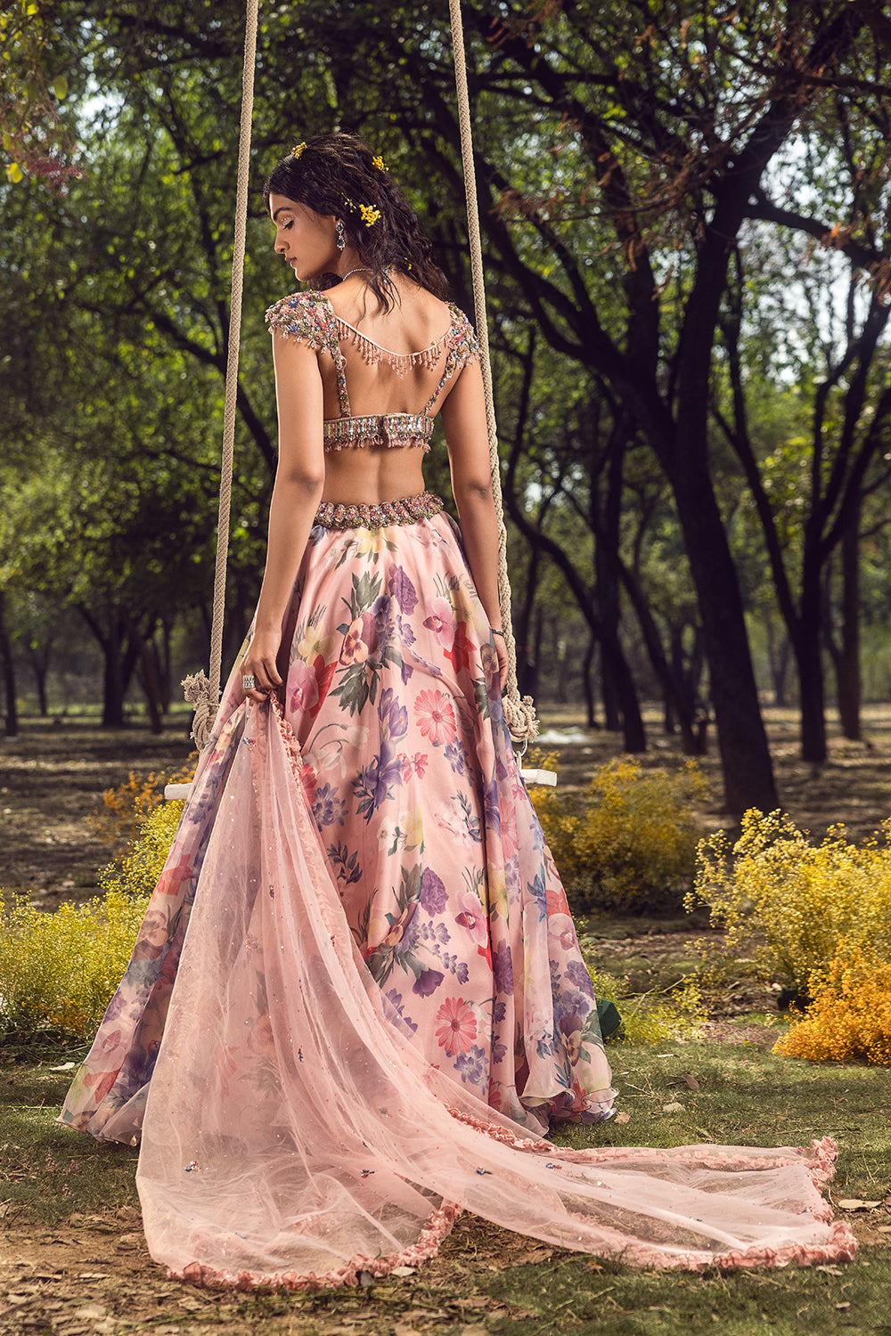 Pink Floral Printed Lehenga