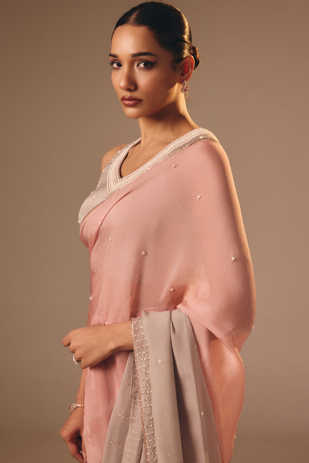 Pink & Grey Saree
