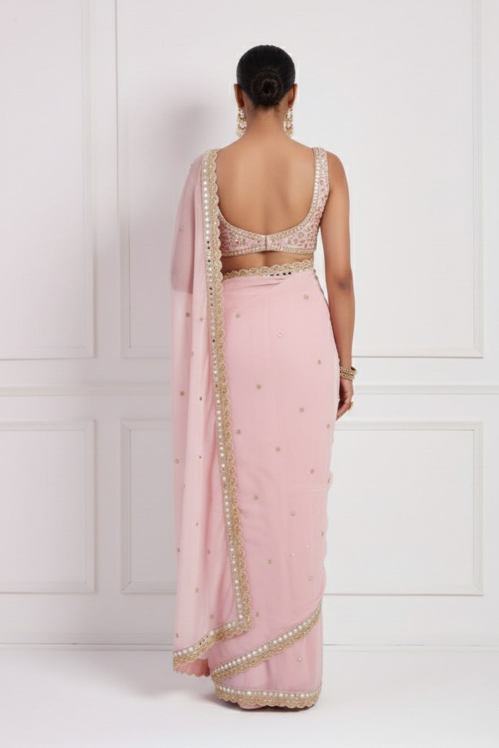 Pink Hand Embroidered Saree Set