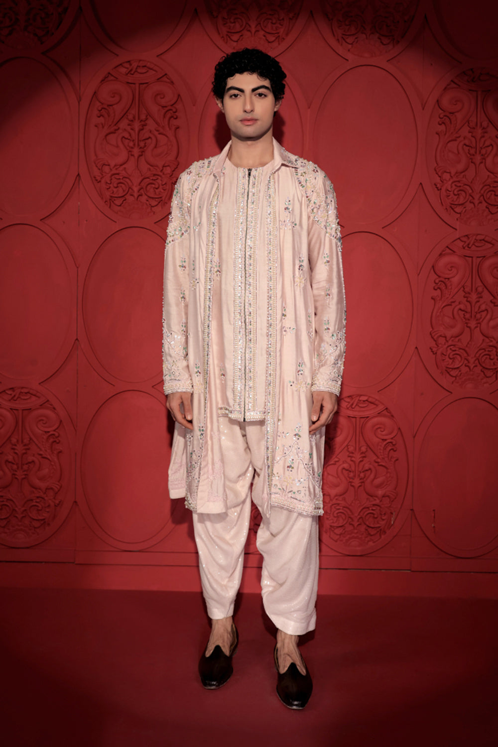 Pink Layered Embroidered Kurta Set