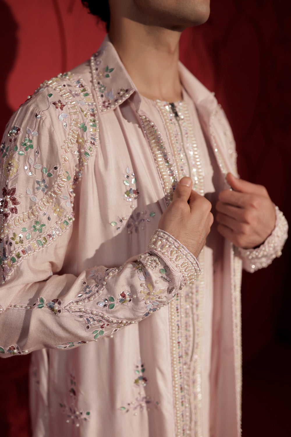 Pink Layered Embroidered Kurta Set