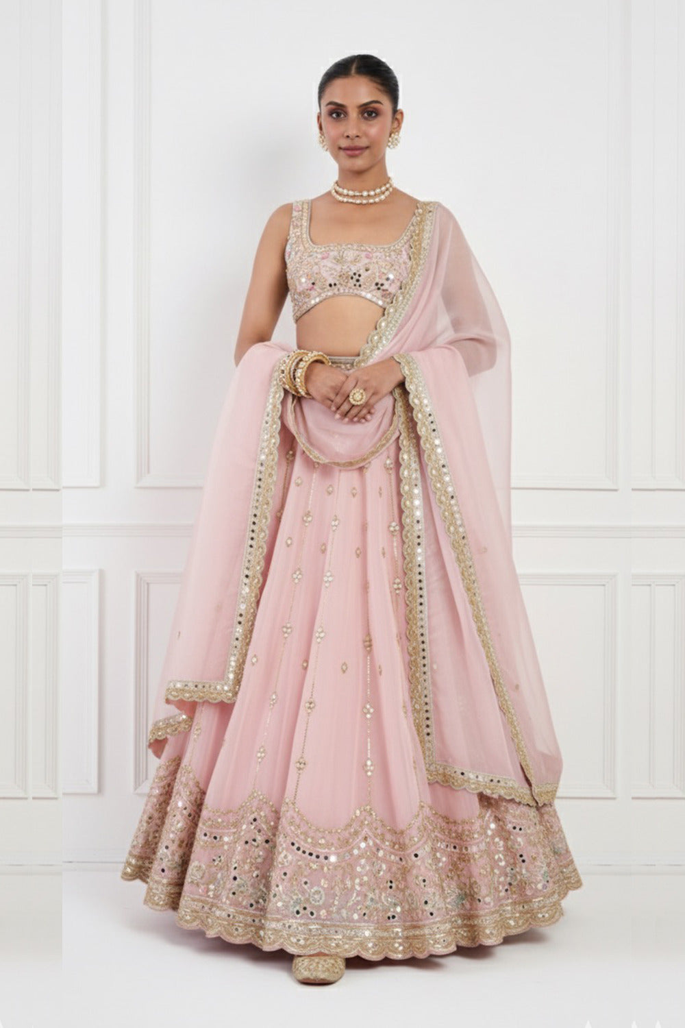 Pink Mirror Hand Embroidered Lehenga Set
