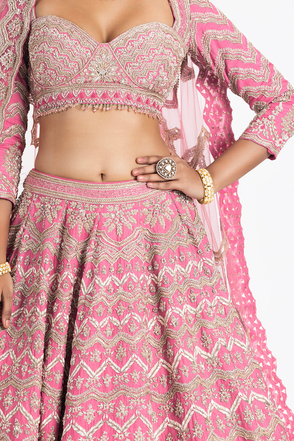 Pink Raw Silk Lehenga Choli Set