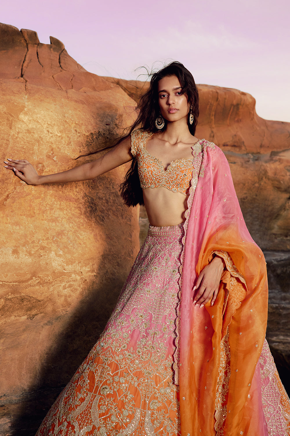 Pink To Orange Ritie Lehenga Set
